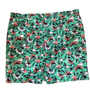 J by J Crew Floral Printed Basketweave Pencil Skirt Green Coral L2337 Size 22
